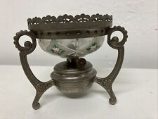 Lámpara de mesa/calentador de olla de aceite de metal y vidrio vintage/antigua