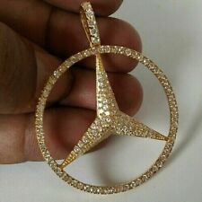 Colgante Mercedes diamante simulado corte redondo 1,30 quilates acabado oro amarillo 14k