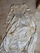 Vestido de novia victoriano blanco seda satinado vintage hecho a mano envejecido M de colección 