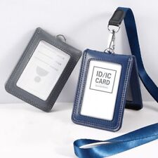Cowhide Leather ID Card Holder with Lanyard Work Card Case Police Reporter