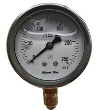 Manómetro con relleno de glicerina Ø63 mm, 0-250bar, abajo, para hidráulico, compresor