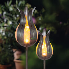 Lámpara de enchufe decorativa de flores solares lirio de metal y vidrio - color ámbar
