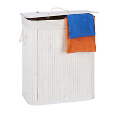 Cesto ropa sucia rectangular, 2 compartimentos Cesto colada bambú 95 L con tapa