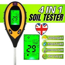 Medidor de pH del suelo 4 en 1 probador de humedad luz temperatura luz solar fertilidad LCD Reino Unido