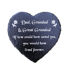 Placa marcadora de tumba conmemorativa corazón de pizarra grabada - papá abuelo y gran abuelo