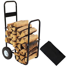 Carro de troncos de acero portador y estante de almacenamiento con ruedas y cubierta de Sunnydaze