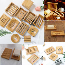 Wooden Soap Dish Holder Water Drain Tray Storage Plate Rack Container Non-slip