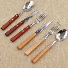 18x/juego de cuchillos de cena tenedor cuchara con mango de madera vajilla cubiertos vintage