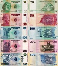 CONGO - Lotto 5 banconote 20/50/100/200/500 francs FDS - UNC