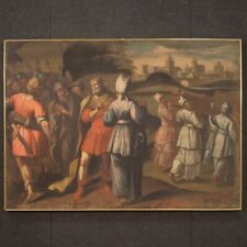 Gran pintura antigua cuadro escena histórica siglo XVIII óleo sobre lienzo