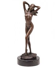 Escultura de mujer desnuda de pie - Pose erótica - Bronce y pie de mármol