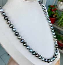Hermoso collar de perlas redondas multicolor negro tahitiano natural 20
