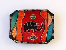 Cuenco de madera africano elefante pintado a mano 35x27 cm decoración de Sudáfrica #472 nuevo