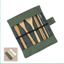 7Pack Bamboo Cutlery Travel Eco-friendly Fork Spoon Straw Flatware Pouch Sets G