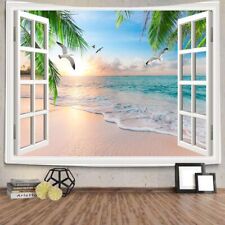 Póster colgante de pared extra grande arte de ventana mar playa 3D fondo