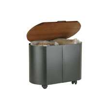 Cesta de leña cesta de pellets tapa de madera nogal caja de pellets con rollos cesta de madera