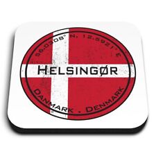 1x imán cuadrado de MDF nevera Helsingør círculo bandera de Dinamarca #59213