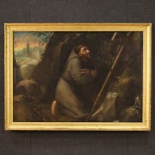 Pintura óleo sobre lienzo cuadro religioso San Francisco siglo XVIII 700 marco