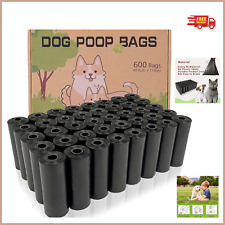 600PCS Bolsas Caca Perro, Negro,Portátil (40 Rollos, 15 por Rollo) -Poop Bags