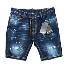 Nuevo Modelo DSQ2 Pantalones Cortos Azul Para Hombre Elásticos Lavados Calce Ajustado Rasgados