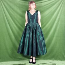 Vestido de fiesta vintage de taffata verde metálico Laura Ashley de los años 80 etiqueta14 se adapta a 12