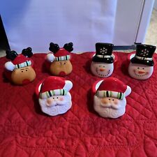 Juego (6) Portavelas de cerámica Navidad T-Lite - muñeco de nieve/Santa/Reno
