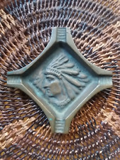 VINTAGE COLLECTABLE INDIAN CHIEF FEATHERS HEADDRESS SOLID COPPER ASHTRAY