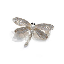Broches vintage de cristal brillante perla libélula bufanda de seda pasador insectos