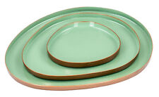 Juego de 3 bandejas decorativas verde cobre metal plato esmalte decoración de mesa cuenco decorativo